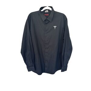 Tesla EV Men's Poplin Button Down Dress Shirt Black Embroidered Logo Size XL